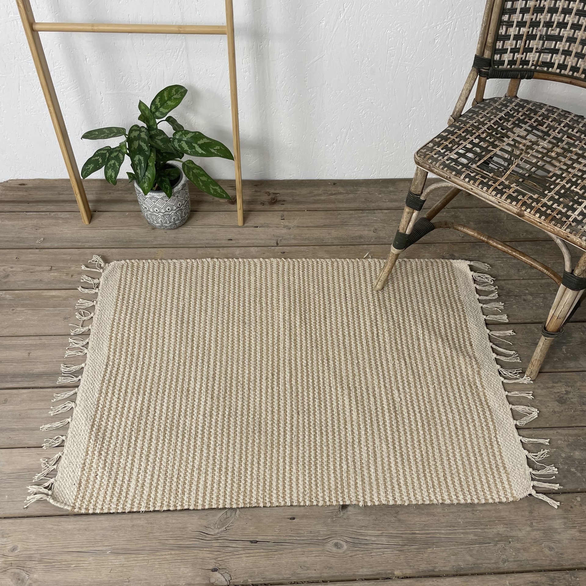 Cotton Jute Brown Tone Rugs Small Stripe 5 Sizes Fair Trade